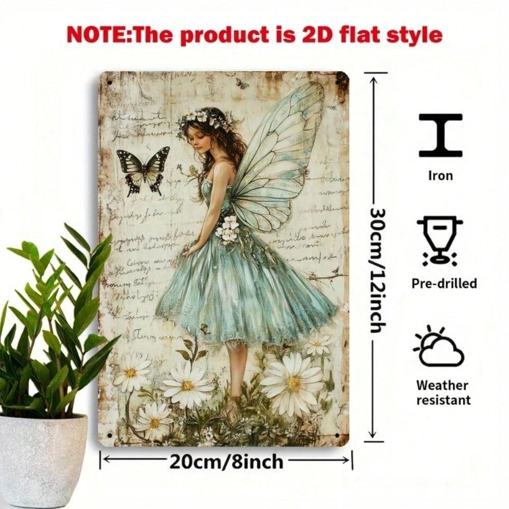 Vintage Fairy Butterfly Metal Wall Art Sign 8x12 Inch Decorative Iron Plaque Home Decoration