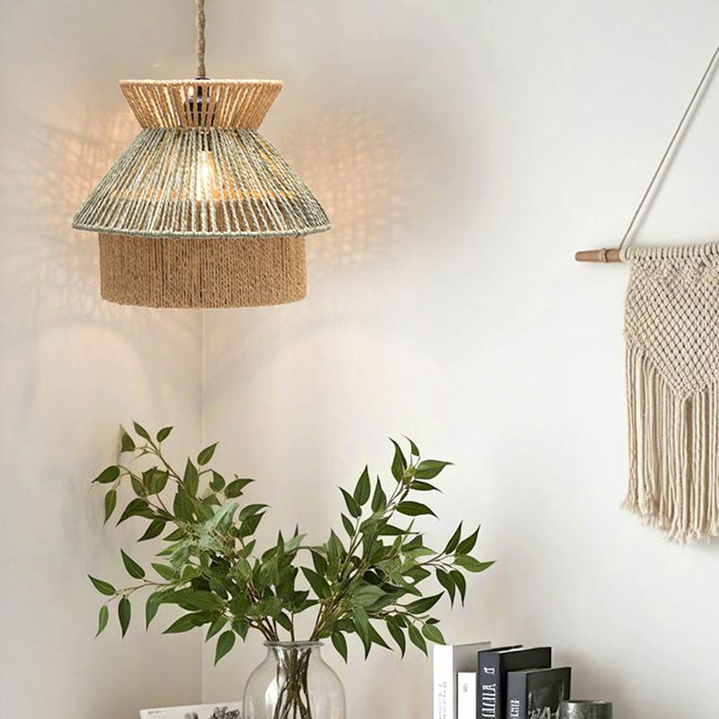 1Pc Lamp Cover Ceiling Lights Lampshade Bohemian Paper Rope Floor Lamp Handmade Knitting Wall Hanging Chandelier