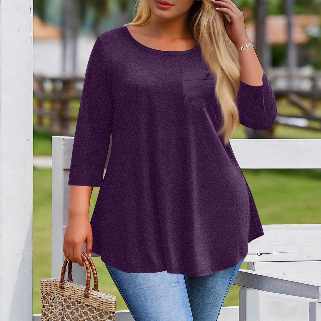Women's Plus Size Fashionable Casual Loose-Fit Blouse With 3/4 Sleeves