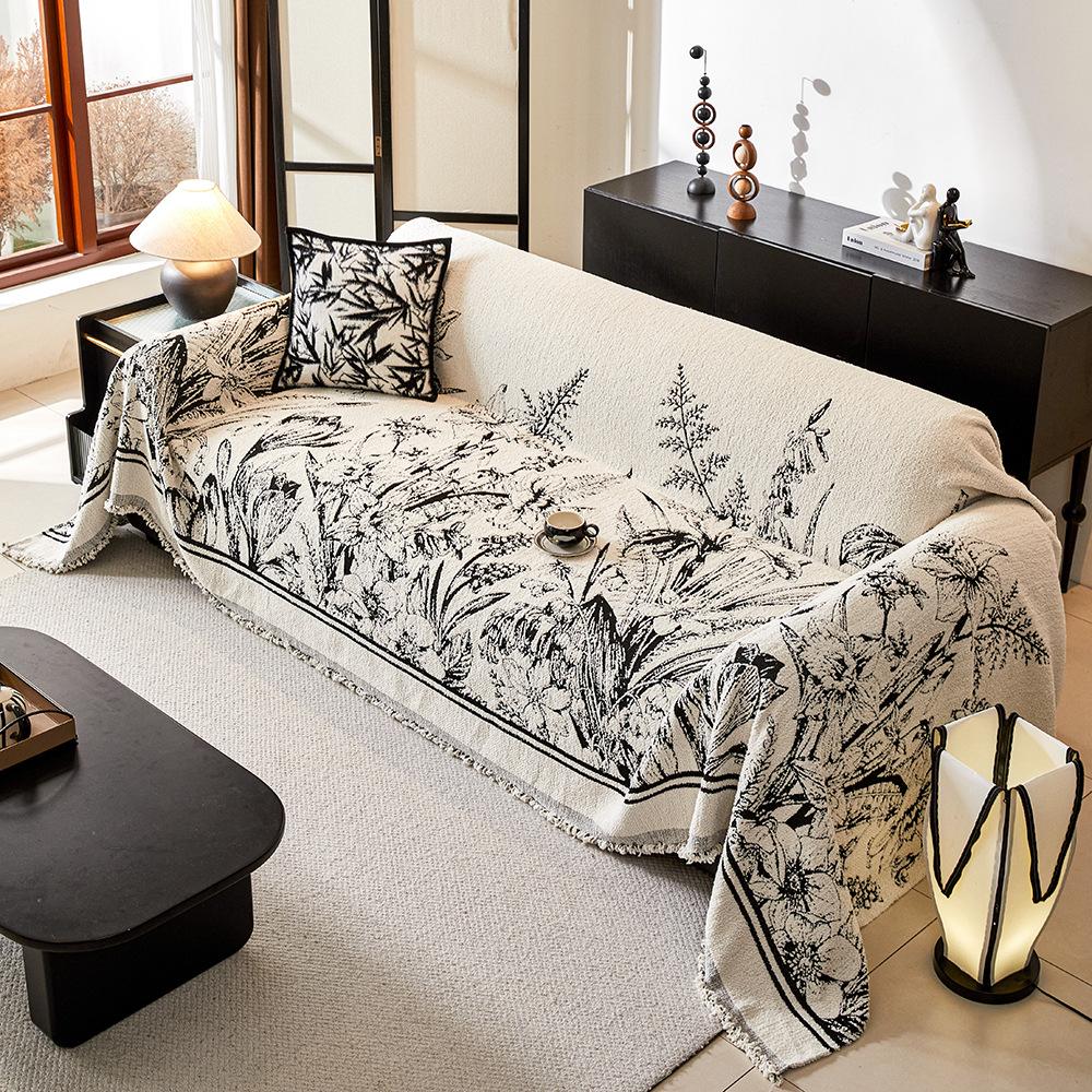 1pc Bohemian Style Sofa Throw Blanket - All-Season Comfort, Pet-Friendly, Dust-Proof Couch Cover with Tassels Sectional Sofa Cover
