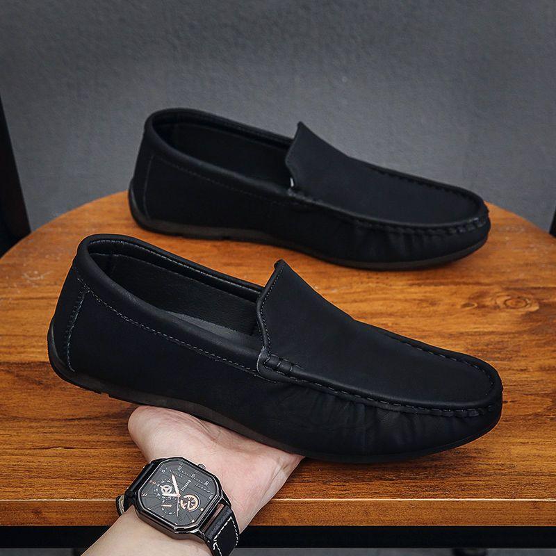 Slip-on Leather Shoes for Men Black Soft Plain Pu Cowhide Classic Original High Quality In Promotion New Man Casual Shoe