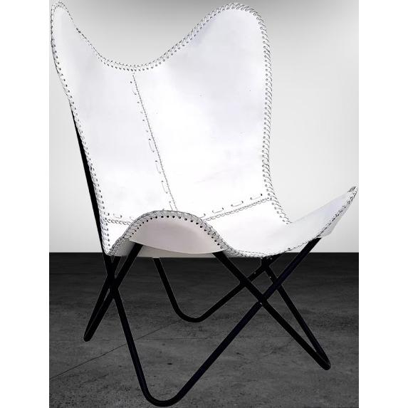 Handmade Vintage White Leather Butterfly Chair Relax Arm Chair