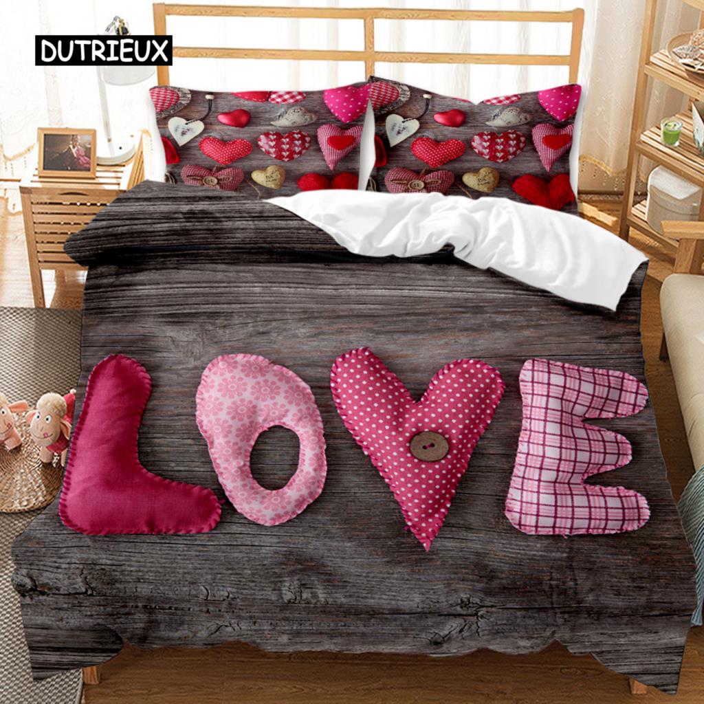 Festival Duvet Cover Set Valentine's Day Print Bedding Set Couple Romantic Polyester Quilt Cover for Lover Full Queen King Size