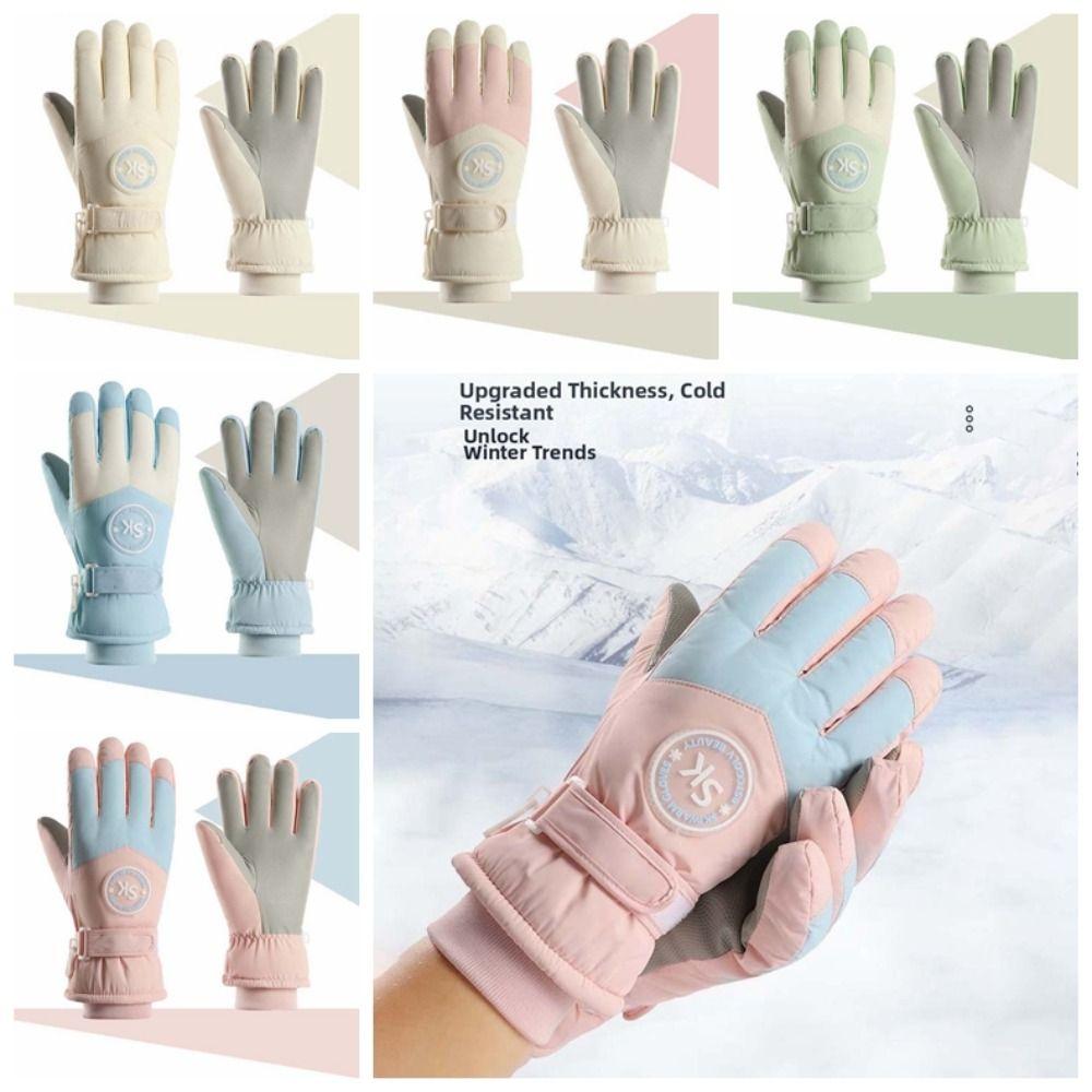 Oxford Cloth Ski Anti-cold Mittens Coral Fleece Finger Mittens Unisex Windproof Gloves  Women
