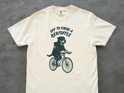 Funny Rottweiler Bicycle T-Shirt – Off To Cause a Kerfuffle Tee, Vintage Rottie Dog Humor Shirt, Playful Dog Mom or Dad Gift