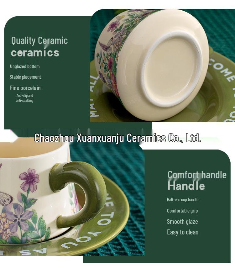 French Garden Luxury Coffee Cup & Saucer Gift Set: Elegant Mug with Saucer