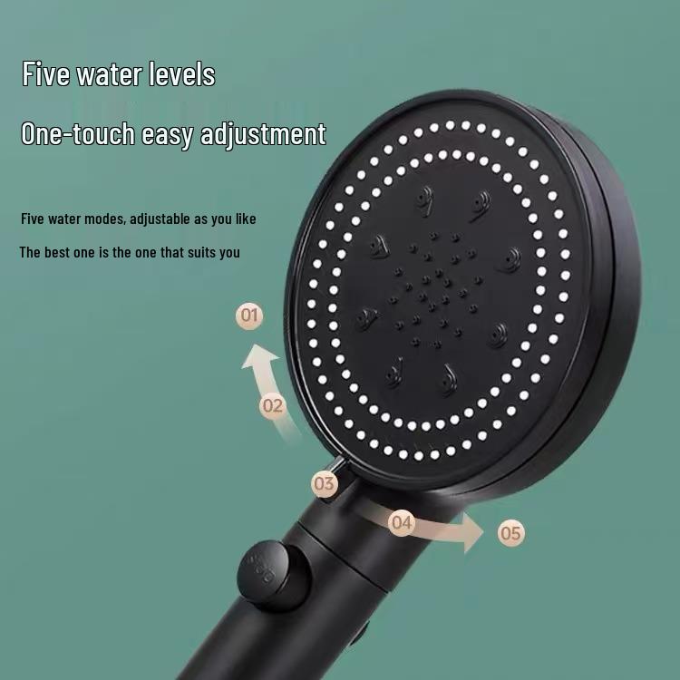 Five-Speed Frosted Black Shower Head & Booster Hose Set