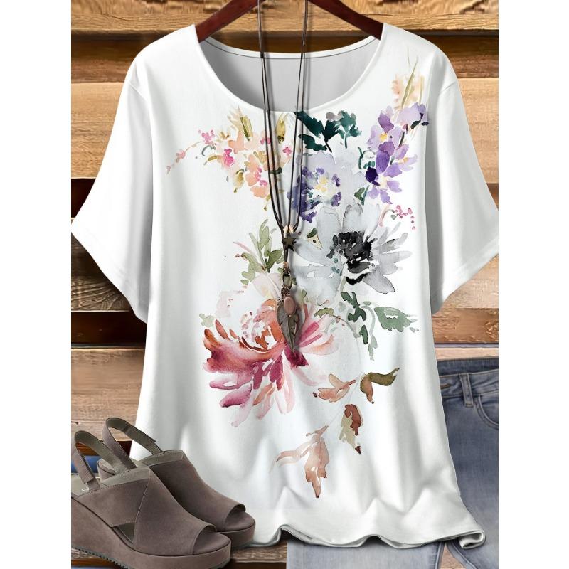 Damen Sommer Freizeit T-Shirt mit Rundhalsausschnitt und kurzen Ärmeln, mit modischem 3D-Print-Design, geeignet für den Außen- und Innenbereich.