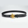 Women's Belts Flowers Fashion Decorative Belt Women's Decorative Dress Black Two-layer Cowhide Belt