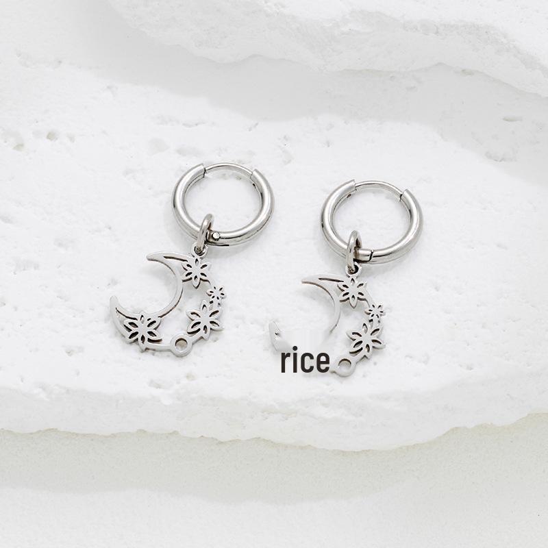 Stylish Korean Geometric Moon Flower Earrings for Women - Gold Plated Stainless Steel