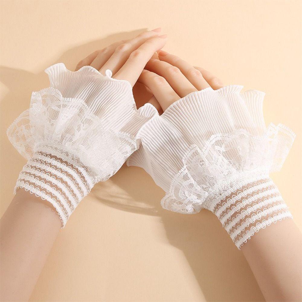 Multilayer Ruffle False Sleeve Cuffs White Black Wrist Cuff New Sweater Cuffs
