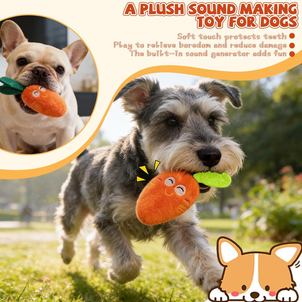 Plush Squeaky Carrot Dog Toy Durable Chew Resistant Soft Stuffed Pet Toy for Small Medium Large Dogs Interactive Play