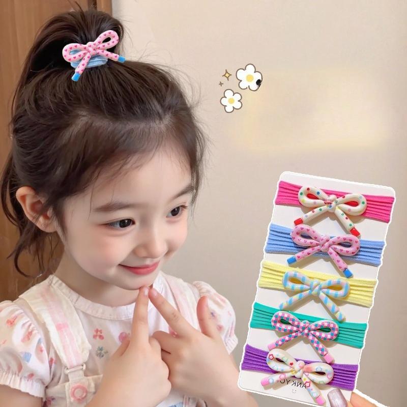Sweet Bowknot Hairbands Candy Color Polka Dot Bow Ponytail Holder Elastic Rubber Bands Girls Fashion Versatile Hair Ties