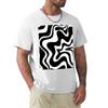 Flüssiges Wirbel-Retro-Abstraktmuster in Schwarz-Weiß T-Shirt Urlaubs-Party-T-Shirt für Unisex