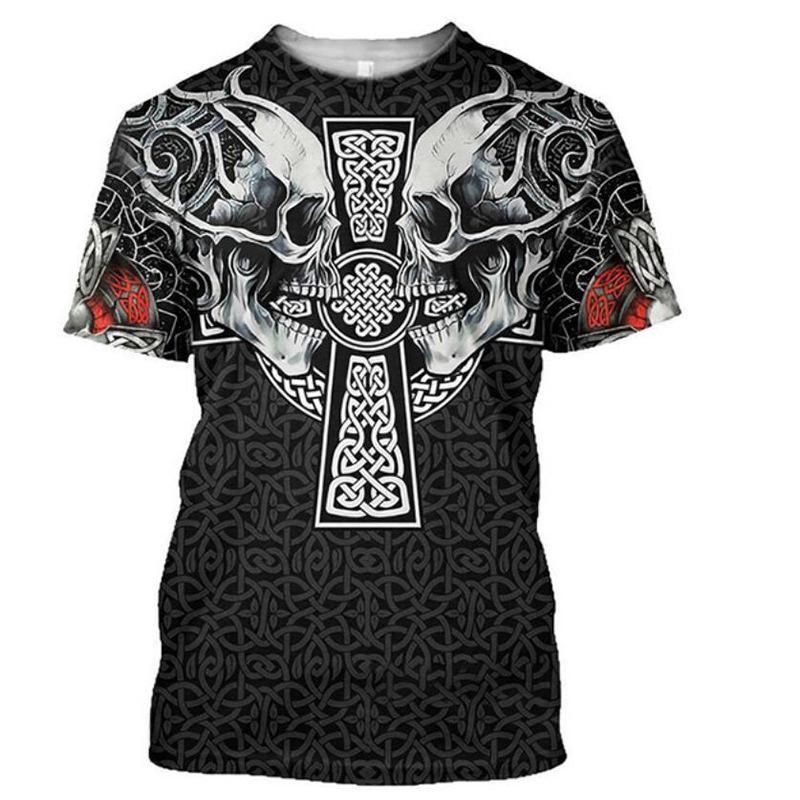 Men's 3D Printed T-Shirt Retro Patterned Skull Print Short Sleeve O-Neck Pullover Casual Top