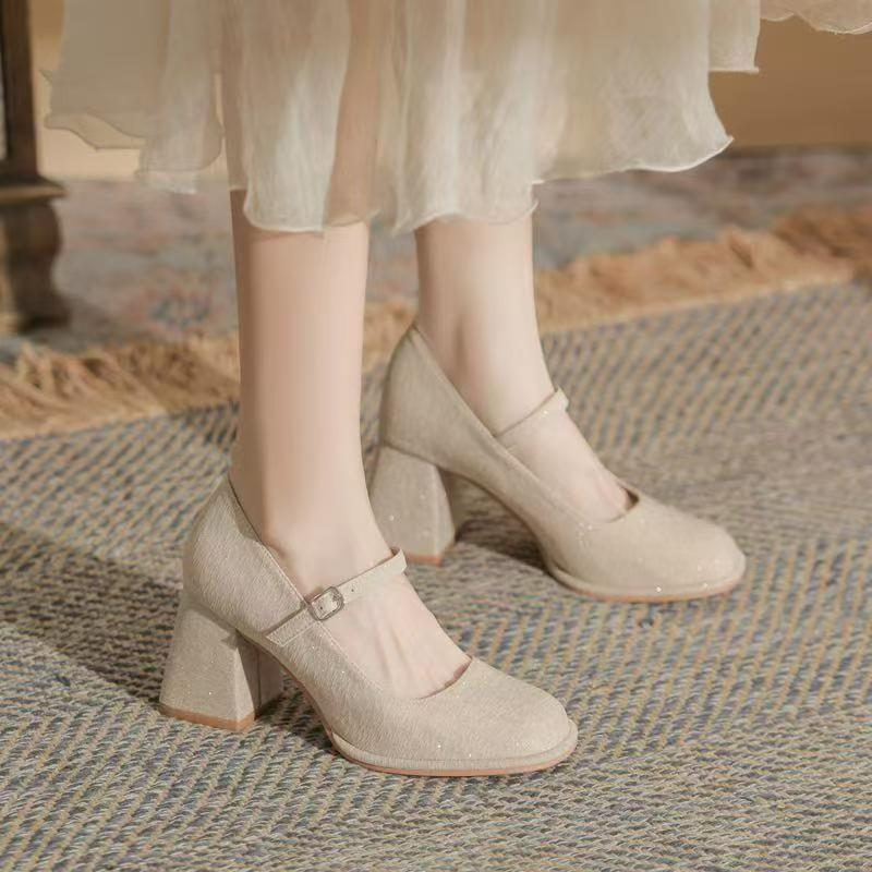 With Skirt Thick Heel Late Evening Breeze Gentle Women's Single Shoes Spring and Summer 2025 New French Mary Jane Single Shoes Women