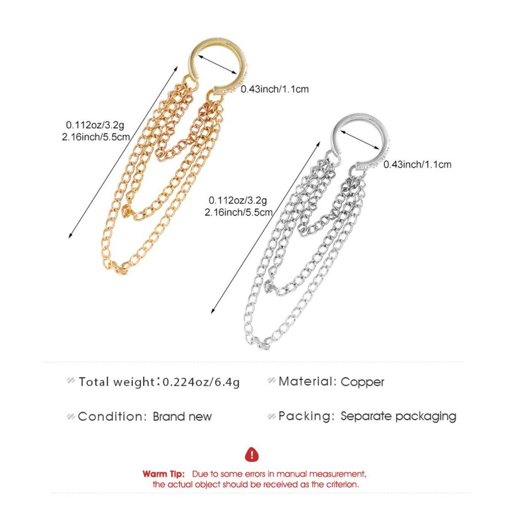 Chain Cuff Drop Earring Multi Layer Silver Tone Statement Jewelry