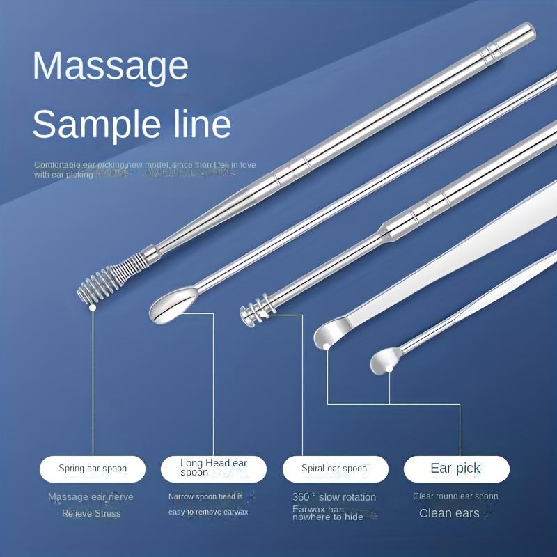 6pcs/Set Stainless Steel Cleaning Ear Tools, Portable Travel-Friendly Cleaning Ear Spoon, Manual Cleaning Ear Tool Set