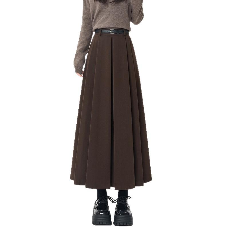 Elegant High-Waist Wool Pleated Midi Skirt for Women - Perfect for Autumn & Winter