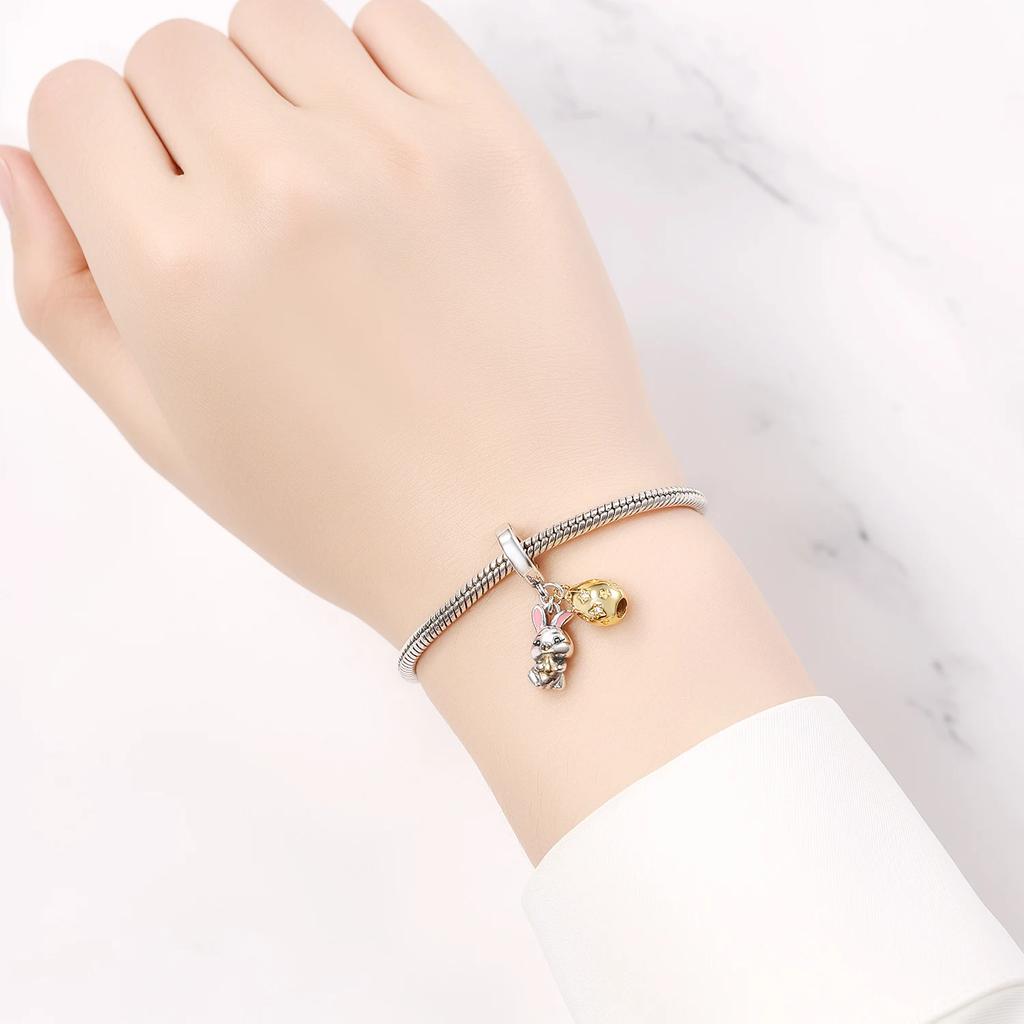 copper Authentic Easter Cute Rabbit Gold Plated Pendant Bead Charms Compatible With Bracelets Necklaces Jewellery Diy Easter Gift