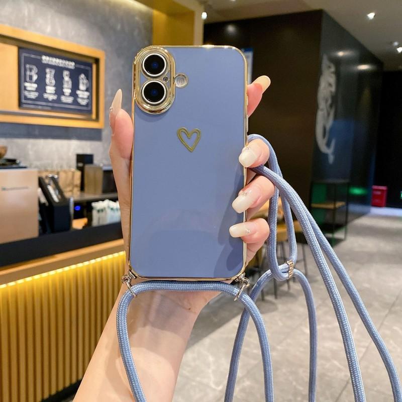 

Crossbody Lanyard Case For Samsung Galaxy S25 Ultra S26 S22 S23 FE S24 Plus A17 A16 Plating Love Camera Protect Shockproof Cover S25&Case & Strap