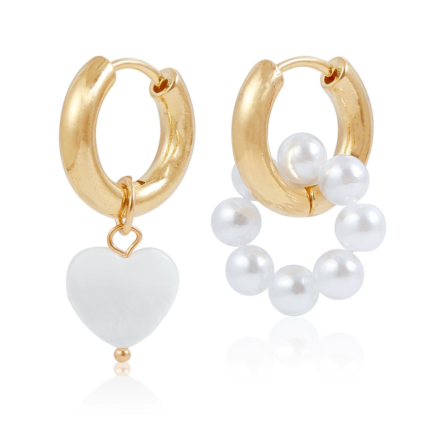 Модные трансграничные ювелирные изделия, серьги с двойным кругом, серьги с перламутром и любовью, серьги с имитацией жемчуга, трендовые серьги двойного назначения