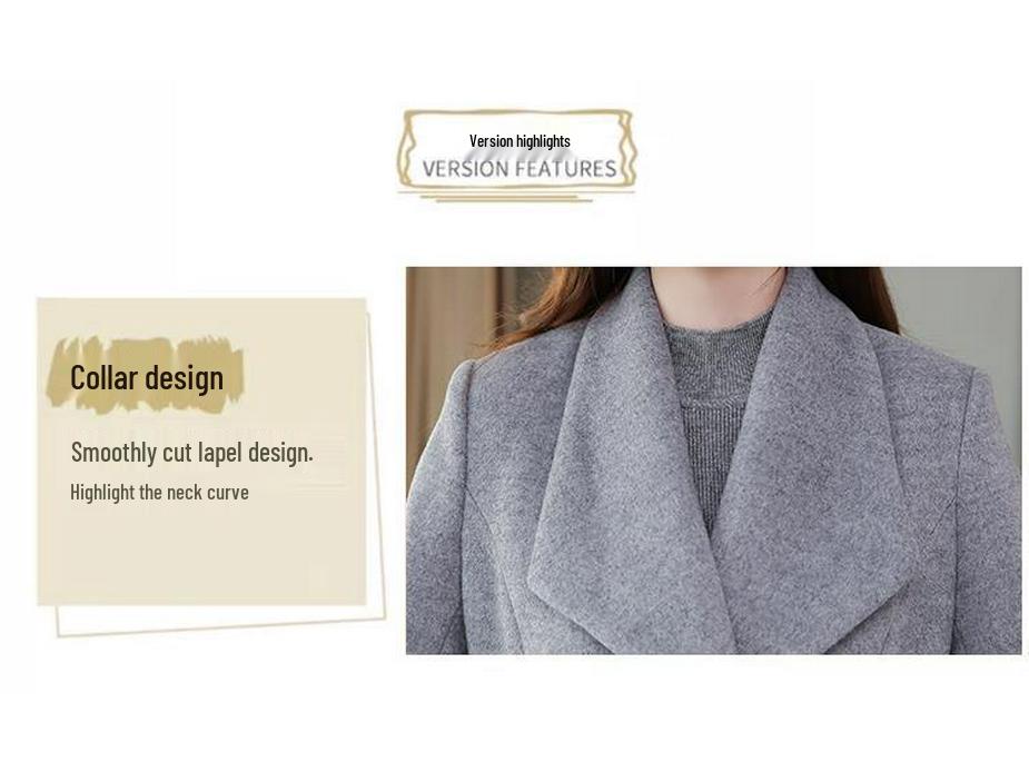 Autumn/Winter 2025 Woolen Women's Knee-Length Plus Size Slimming Windbreaker