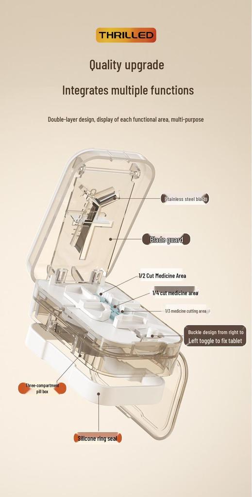 Multi-function Portable Pill Cutter and Splitter with Dual-division Pill Box