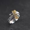 Adjustable Open Ring Men Women Vintage Style Gold Plated Dragonfly Feather Design Statement Jewelry