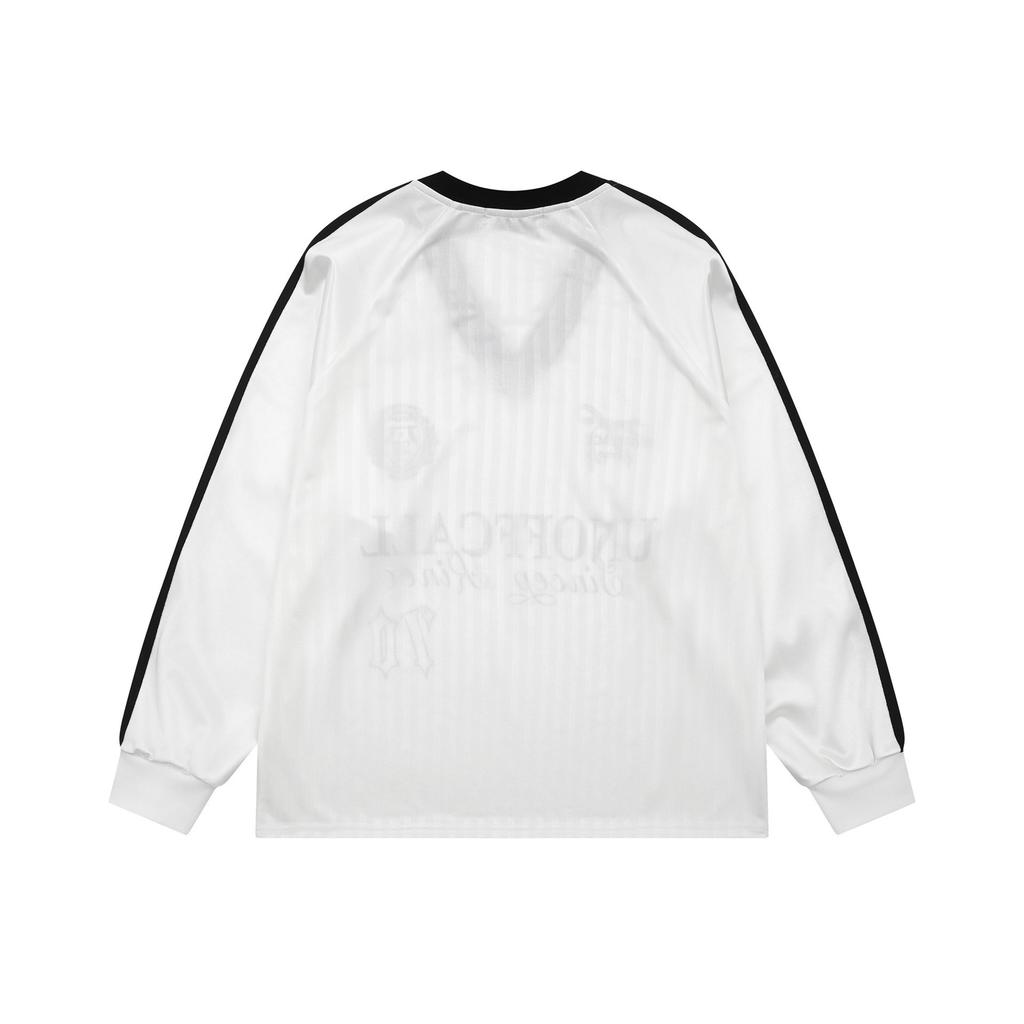 Hip-hop American Retro Striped V-neck Sports Jersey Men's and Women's Trendy Brand Autumn Loose Casual Couple Long-sleeved T-shirt