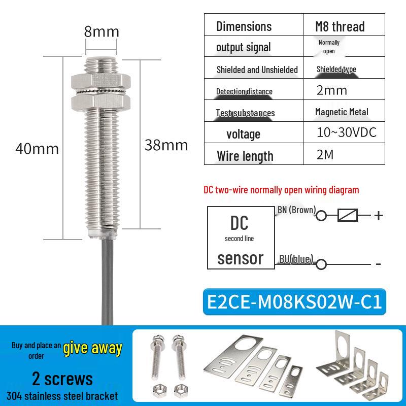 Waterproof Inductive Proximity Switch, Two-Wire, M8/M12/M18/M30, NPN NO/PNP NC