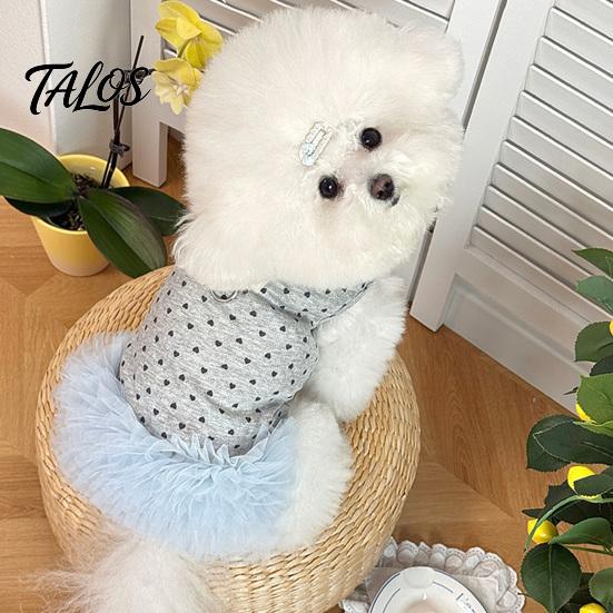 Comfortable Dog Clothing Blue Tutu Dress, Sleeveless Cute Heart Print Girl Summer Female Clothes Doggie Princess Dress for Small Dogs Bichon