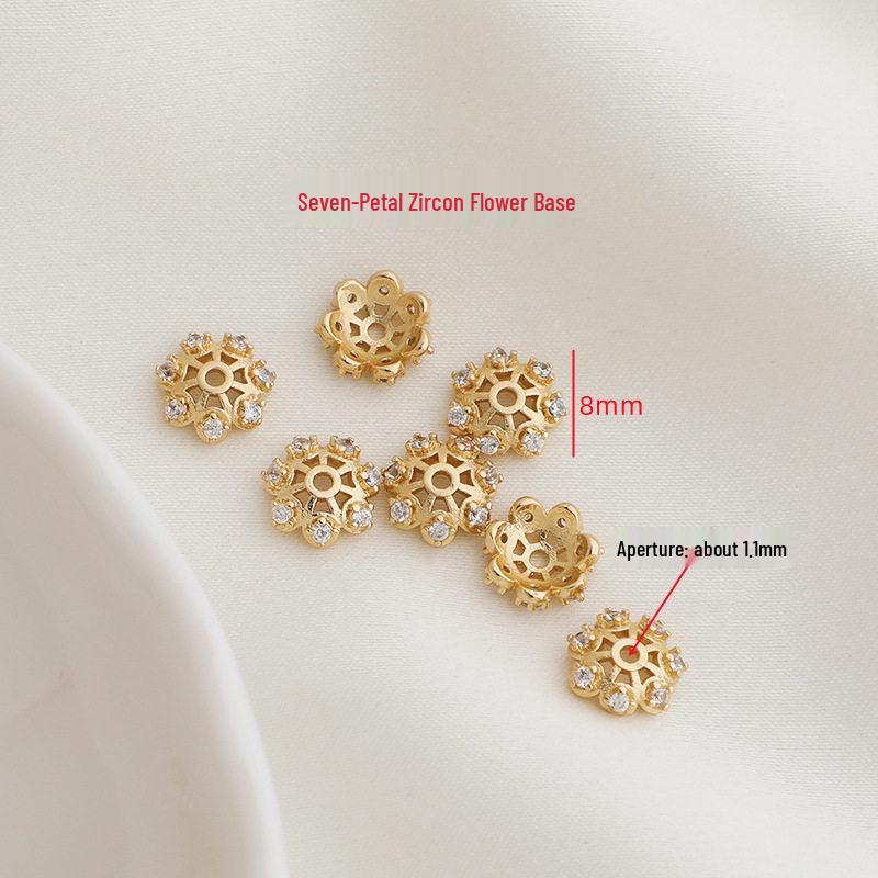 14K Gold Plated Zircon Four-Leaf Clover Flower Cap Bead Holder for DIY Jewelry