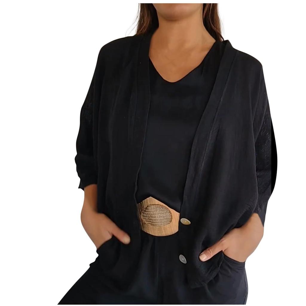 Summer Linen Tops For Women Loose Fit  Sleeve Button Down V Neck Blouses Ladies Casual Cover Up Sun Shirts