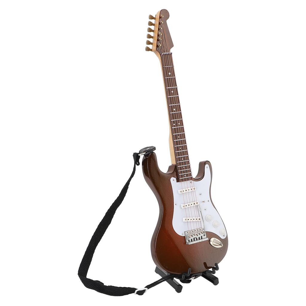 Miniature Electric Guitar Model Wooden Mini Figurine Toy with Stand Case Home Decor 24cm White