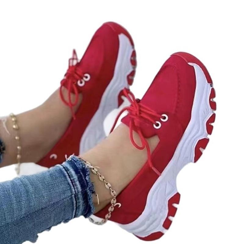 Round-toe Sports Shoes, Women's Lace-up Low-top Thick-soled Casual Lazy Shoes