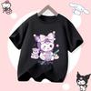 2026 Summer New Soft Cute Kuromi Cartoon Printed Children's T-shirt Loose Casual Round Neck Parent-child Outfit Short Sleeved