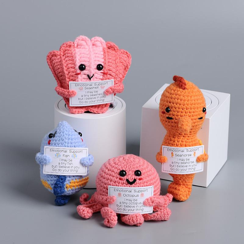 New Positive Energy Goose Hug Pocket Mini Handmade Plush Wool Knitting Doll with Card Funny Christams Gift Home Room Decoration