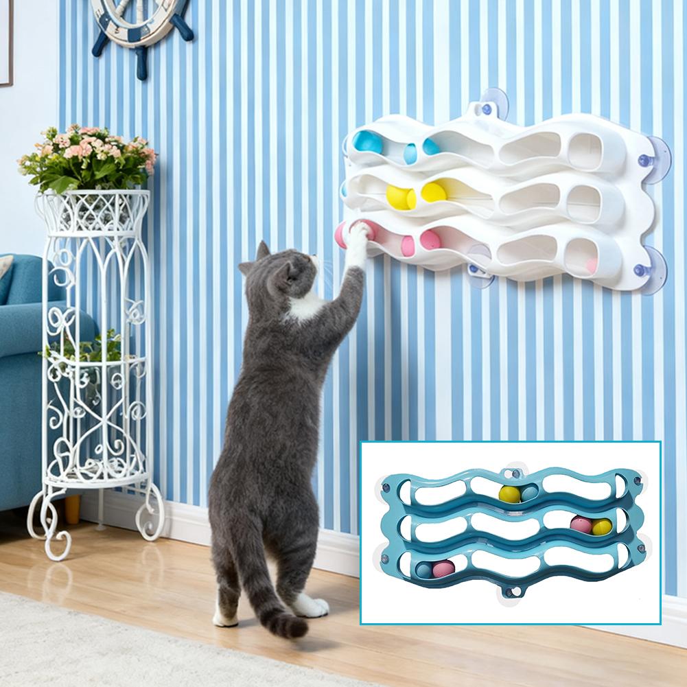 Pet Three-Tier Cat Suction Cup Window Sill Track Toy Ball Cat  Exercise Brain-Teasing Toy Wall-Mounted Self-Entertaining Toy
