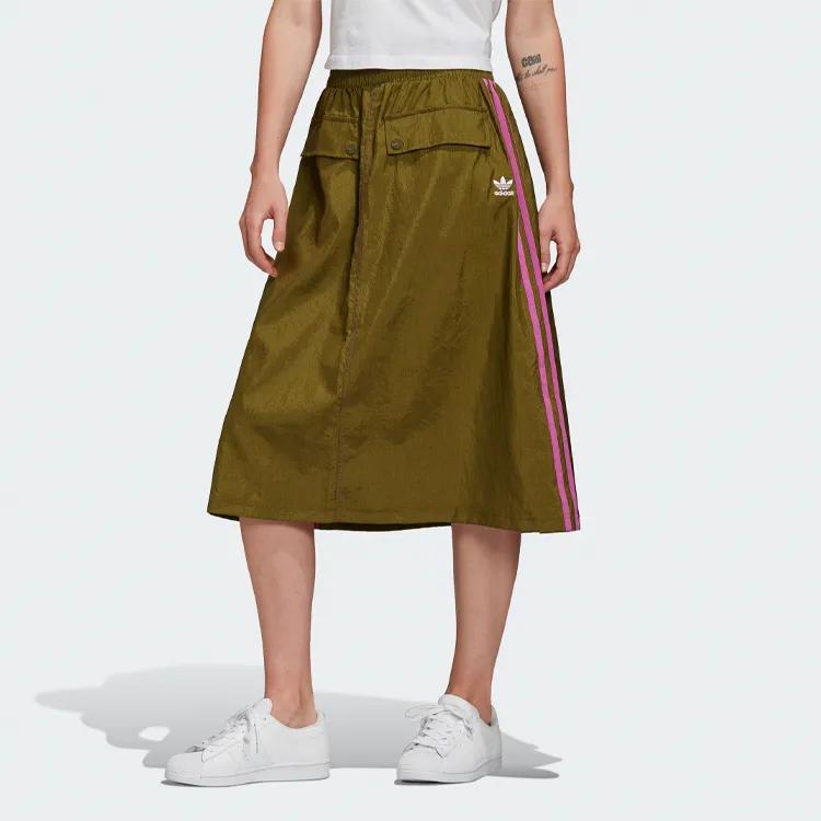 Adidas Originals Casual Long Skirts Women's Olive Green Thin Mid Length A Line Skirt (Unisex) Casual Long Skirts FL4085