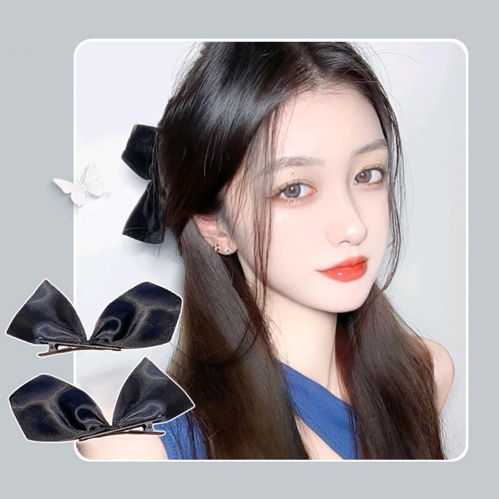 2pcs/set Solid Satin Bobby Hairpin Bowknot Hair Clip Elegant Bow Hair Clip  Girls