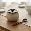 Lard Jar Ear Handles Ceramic Food Storage Jar Ceramic Canister with Lid Beige Lidded Container Easy to Clean for Kitchen