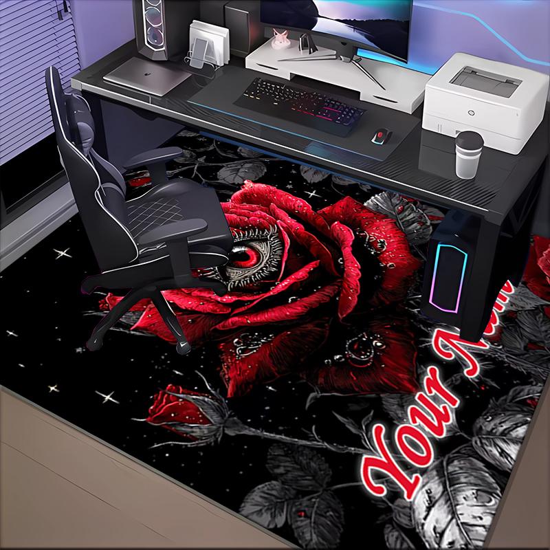 1PC Custom Name Ethereal Rose Eye Theme Floor Mat Ideal for Living Room, Game Rooms, Office, Bedroom, Floor Mat Playful Design
