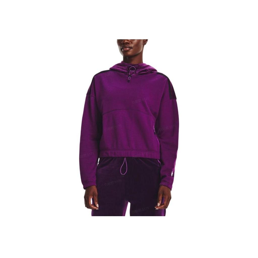 Under Armour FW22 Color Block Cropped Hoodie Long Sleeve Women Tops Purple 1373975-514