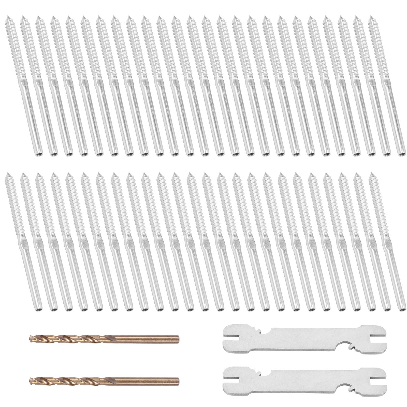 

50Pcs Stainless Steel Swage Lag Screw Set Rustproof Weather Resistant Lag Screw for Wood Post of Steel 1/8Inch Cable Railing Kit серебряный