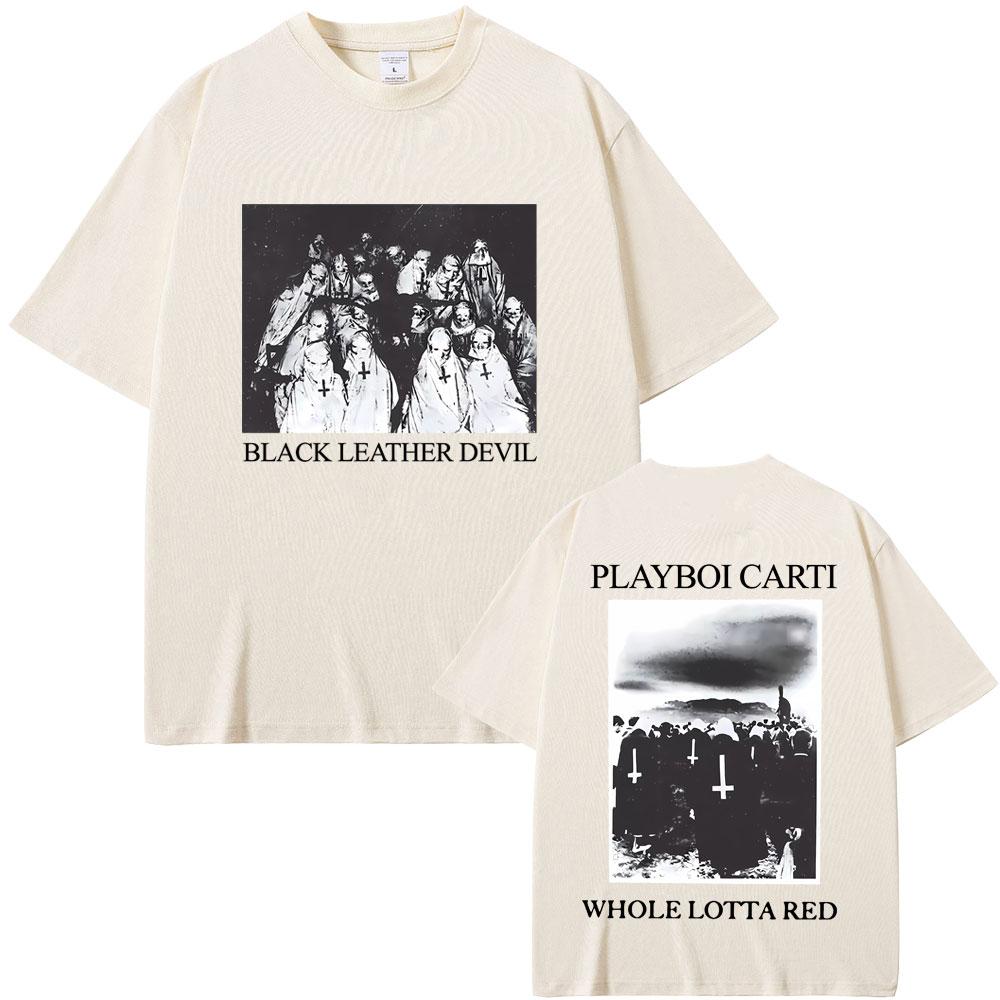 Rapper Playboi Carti Black Leather Devil Whole Lotta Red Graphic T Shirt Men Vintage Oversized Tshirt Cool Hip Hop Opium T-shirt