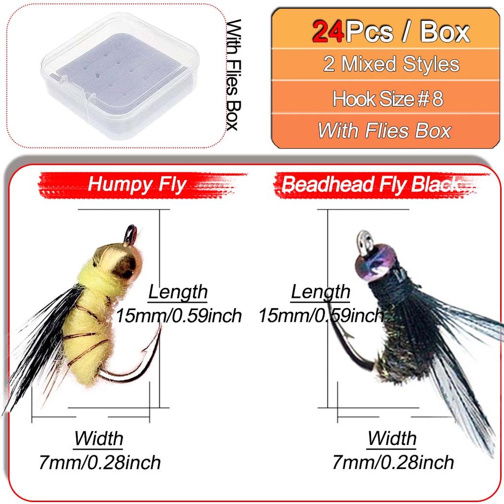 24-72Pcs Artificial Insect Bait Set, with Dry/Wet Flies, Fly Fishing Flies Kit, Fly Assortment Trout Bass Fishing Baits Lures with Fly Box