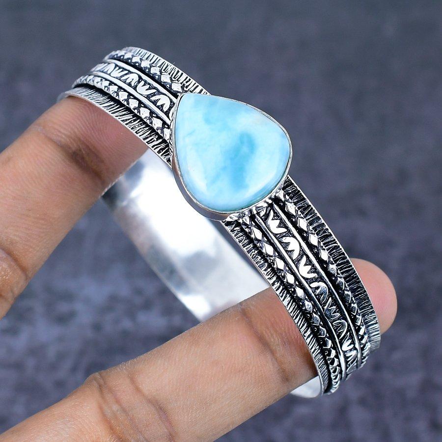 Republic Larimar Gemstone 925 Sterling Silver Cuff Bangle 7.5"