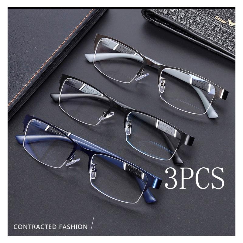 

3 шт. Очки для чтения с защитой от синего света для мужчин, очки с полуободковой оправой, деловой стиль, мужские очки для пожилых людей, очки с диоптриями +2.0