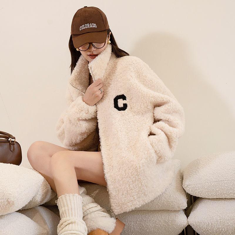 Lazy wind lamb wool coat women's winter new loose fleece thickened thermal sweater pajamas coat